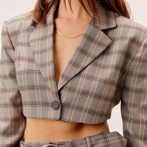 NWT For Love & Lemons Kym Cropped Plaid Blazer